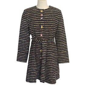Cabi Tweed Jacket Women's 8‎ Floral Buttons Belted Multicolor Striped Colorful